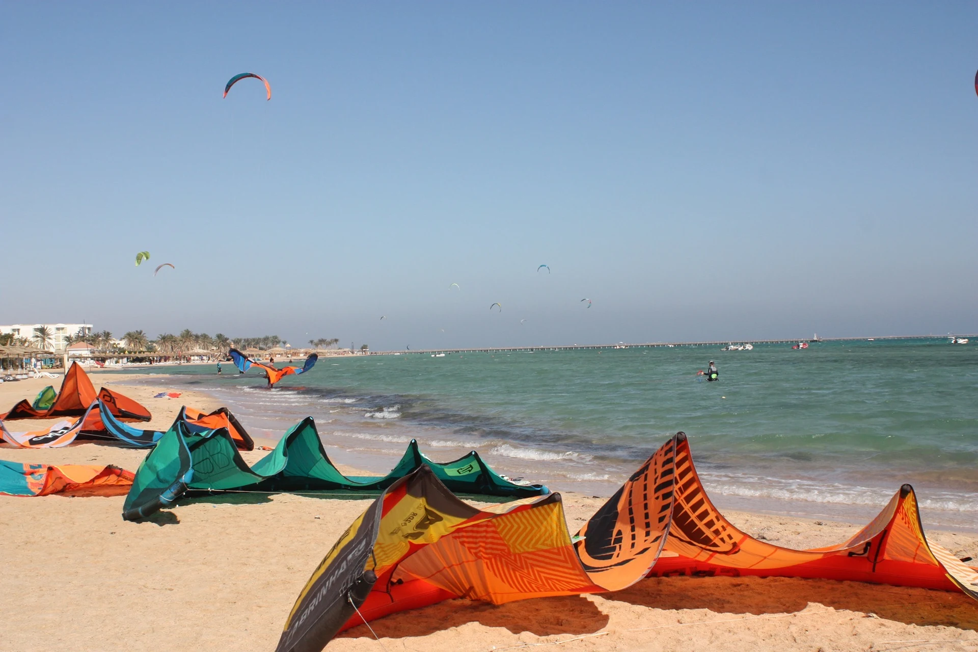 Colourful kites on the beach in Sharm El Sheikh