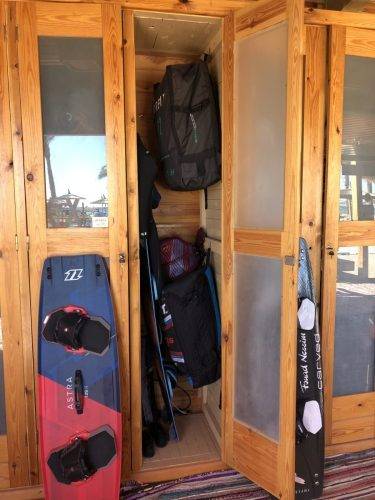 Kitesurfing equipment storage at The Kite Bubble